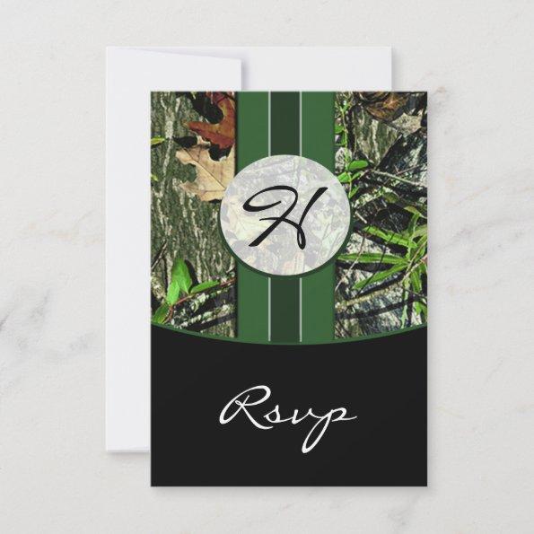 Hunter Green Hunting Camo Wedding RSVP Cards
