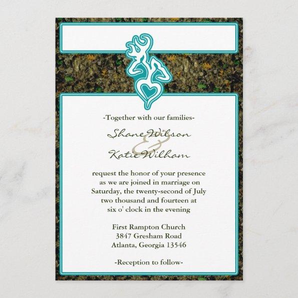 Hunting Camo Turquoise Custom Outline Color Invite