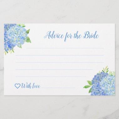 Hydrangea Blue Floral Bridal Shower Advice Cards