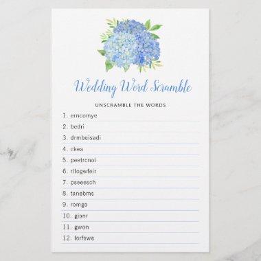 Hydrangea Blue Floral Bridal Shower Word Game