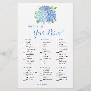 Hydrangea Blue Floral Purse Bridal Shower Game