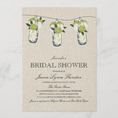 Hydrangea Mason Jar Bridal Shower Invitations