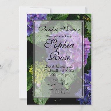 Hydrangeas blue purple floral flower garden bridal Invitations