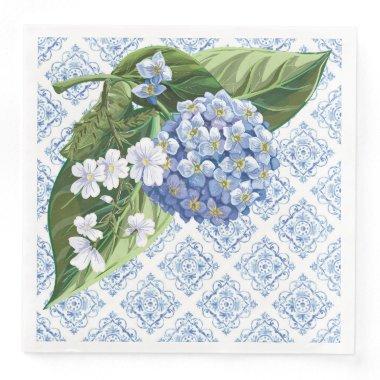 Hydrangeas Blue Tile Bridal Shower Napkins