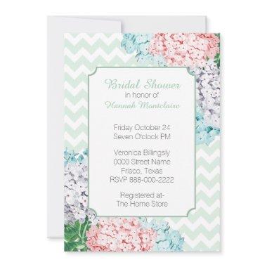 Hydrangeas on Chevron Bridal Shower Invitations