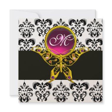 HYPER BUTTERFLY MONOGRAM,black white damask, pink