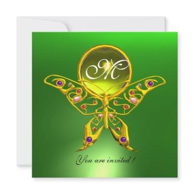 HYPER BUTTERFLY MONOGRAM, green ,yellow topaz Invitations