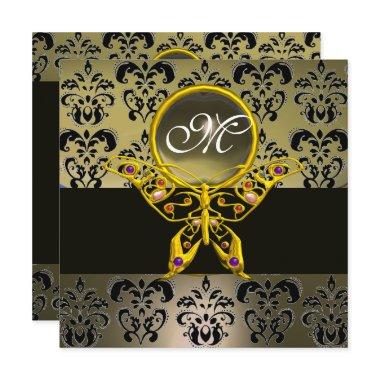 HYPER BUTTERFLY MONOGRAM,grey damask agate Invitations