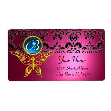 HYPER BUTTERFLY MONOGRAM pink damask blue sapphire Label