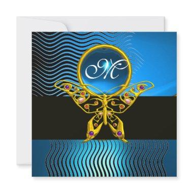 HYPER BUTTERFLY MONOGRAM,waves blue sapphire Invitations