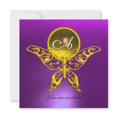 HYPER BUTTERFLY MONOGRAM,yellow topaz ,purple Invitations