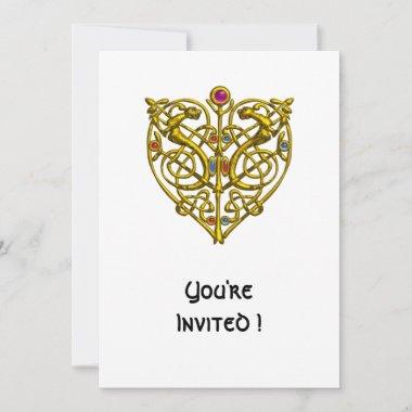 HYPER VALENTINE/ GOLD CELTIC KNOT HEART White Invitations