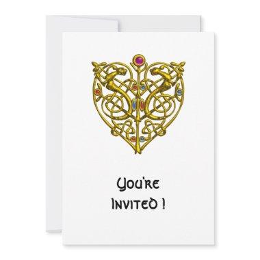 HYPER VALENTINE/ GOLD CELTIC KNOT HEART White Invitations