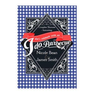 I DO BARBECUE BBQ Blue & Red Checkered Engagement Invitations