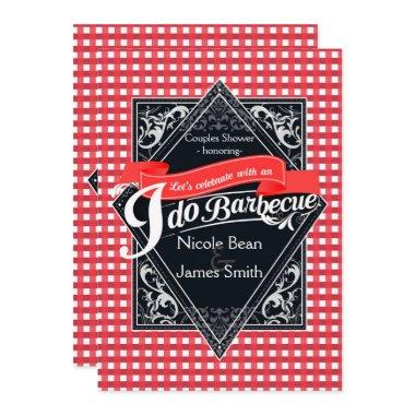 I DO BARBECUE BBQ Red White Checkered Engagement Invitations