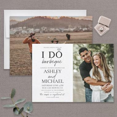 I Do BBQ Black White 2 Photo Simple Script Shower Invitations