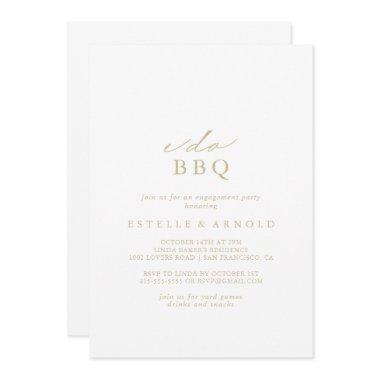 I Do BBQ Calligraphy Gold Engagement Party Invitations