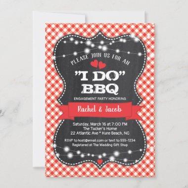 I DO BBQ Couples Co-ed Chalkboard Engagement Party Invitations