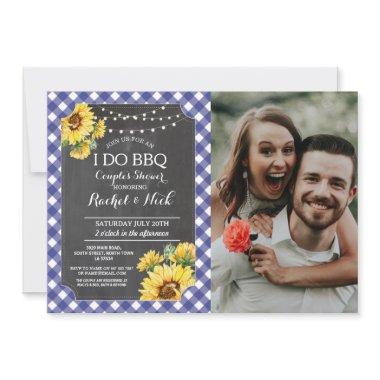 I DO BBQ Couples Shower Sunflower Blue Photo Invitations