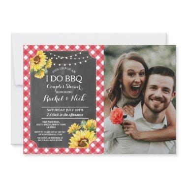 I DO BBQ Couples Shower Sunflower Red Photo Invitations