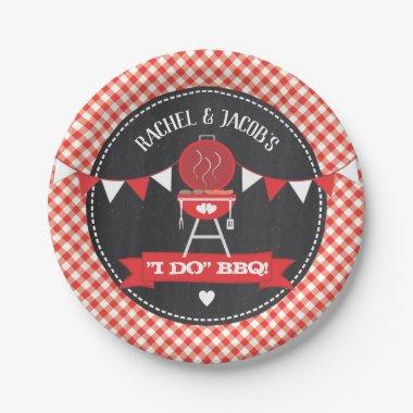 I DO BBQ Couples Wedding Engagement Red Chalkboard Paper Plates