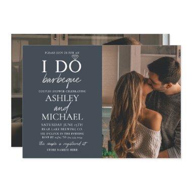 I Do BBQ Dusty Blue 2 Photo Simple Script Shower Invitations