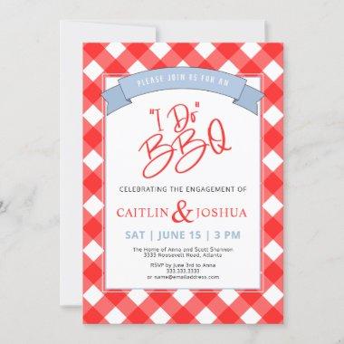 I Do BBQ Engagement Party Red Plaid Invitations