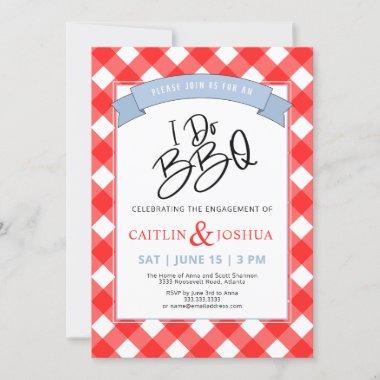 I Do BBQ Engagement Red Plaid Party Invitations