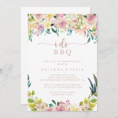 I Do BBQ Engagement Rose Gold Floral Party  Invitations