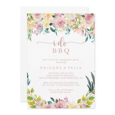 I Do BBQ Engagement Rose Gold Floral Party  Invitations