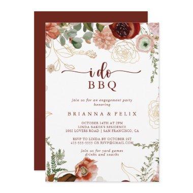 I Do BBQ Gold Rustic Floral Engagement Party  Invitations