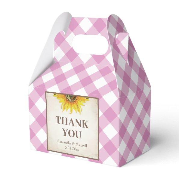 I Do BBQ Pink Gingham Sunflower Favor Box