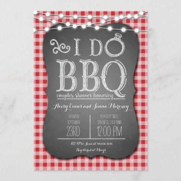 I Do BBQ Red Gingham Couples Shower in Chalk Invitations