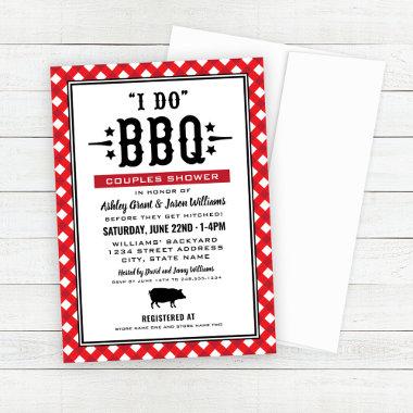 I Do BBQ Red Gingham Wedding Couples Shower Invitations