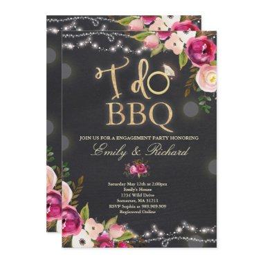 I Do BBQ Rustic Engagement Invitations Florals