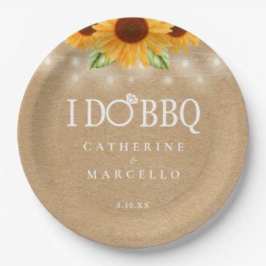 I Do BBQ Rustic Kraft Sunflower Engagement Party Paper Plates