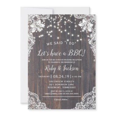 I DO BBQ Rustic Lace & String Lights Reception