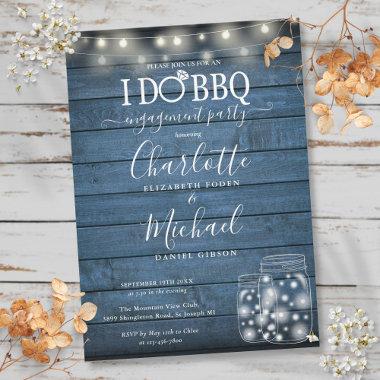 I Do BBQ Rustic String Lights Mason Jar Engagement Invitations