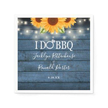 I Do BBQ Rustic Sunflower String Lights Engagement Napkins