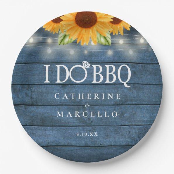 I Do BBQ Rustic Wood Sunflowers Engagement Party Paper Plates