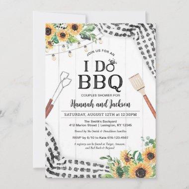 I Do BBQ Shower Black and White with Sunflowers Invitations