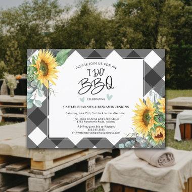 I Do BBQ Sunflower Buffalo Plaid Bridal Shower Invitations