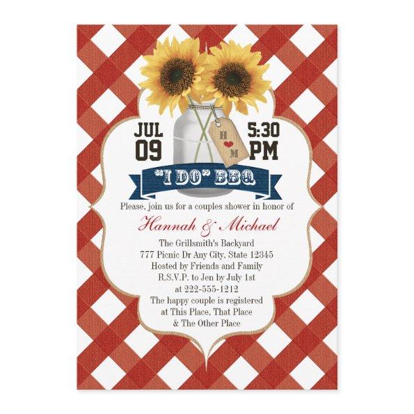 I Do BBQ Sunflower Mason Jar Couples Shower Invitations