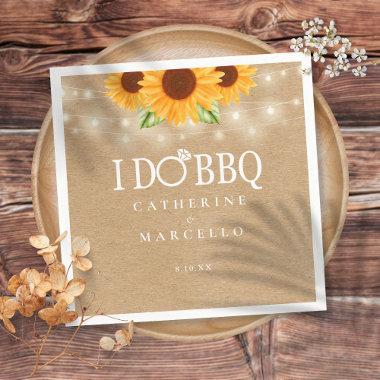 I Do BBQ Sunflower Rustic Engagement Party Napkin