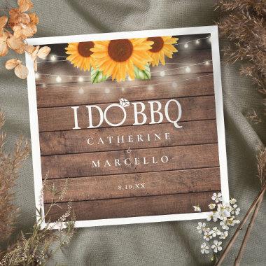 I Do BBQ Sunflower Rustic Wood Engagement Party Napkins