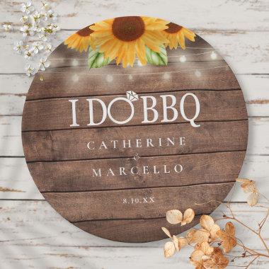 I Do BBQ Sunflower Rustic Wood Engagement Party Paper Plates