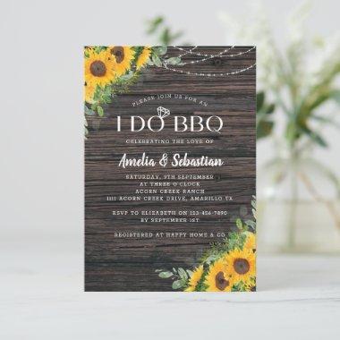 I Do BBQ Sunflower Wood Lights Bridal Shower Invitations