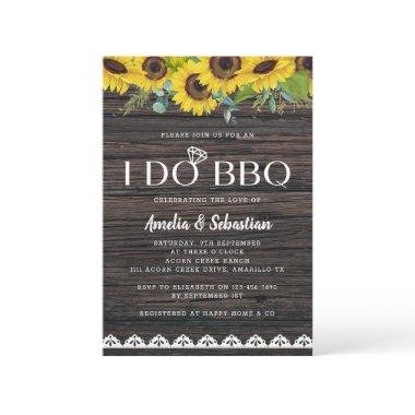 I Do BBQ Wood Lace Sunflower Bridal Shower Invitations