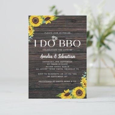I Do BBQ Wood Sunflower Bridal Shower Invitations