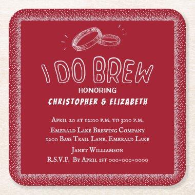 I Do Brew Blue Couples Wedding Shower Square Paper Square Paper Coaster